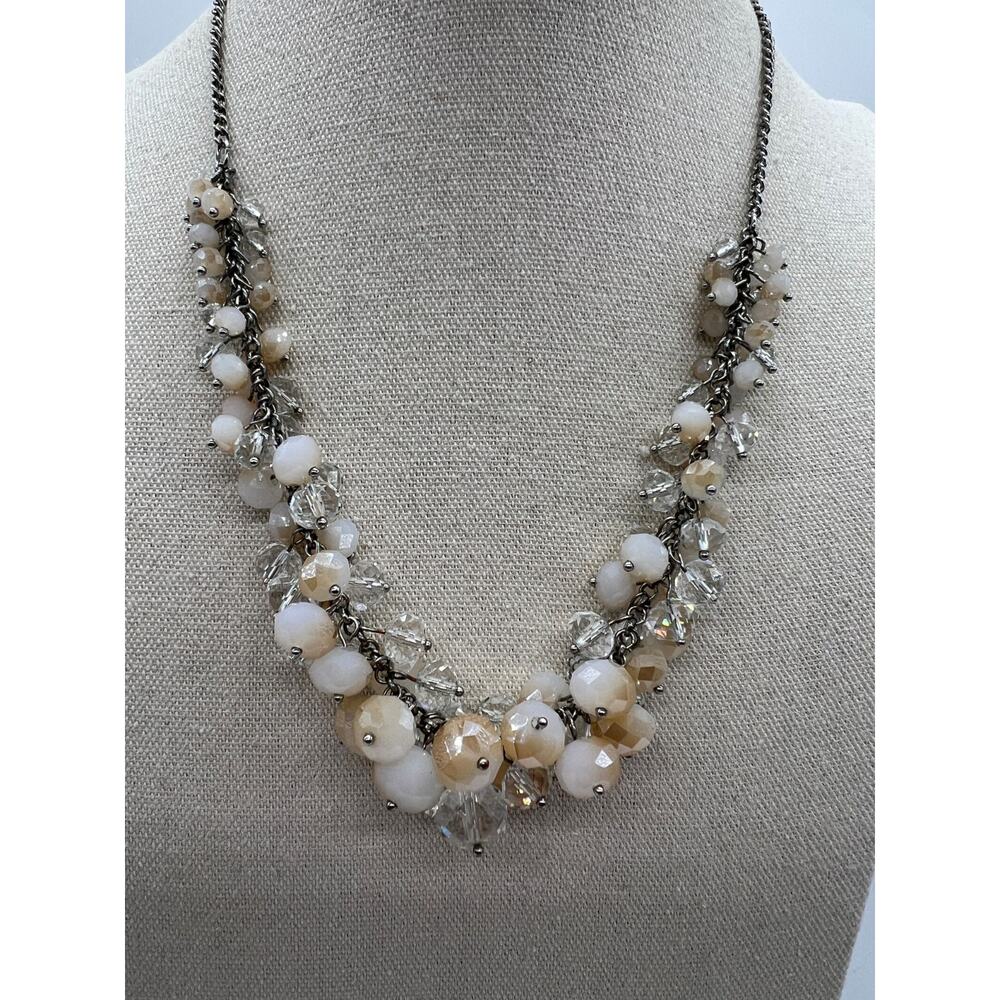 Simply Vera Wang Glass Bead Cluster Necklace Earthy Coastal Neutral Elegant‎